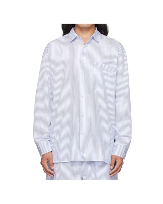 Tekla Blue Striped Poplin Pajama Shirt for men