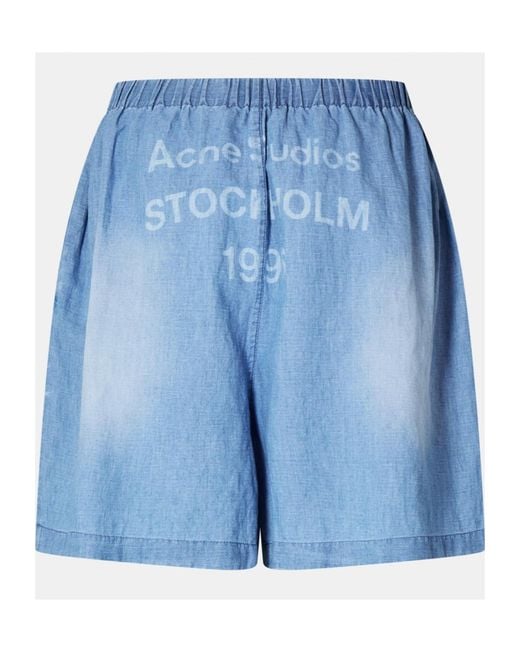 Acne Blue Logo Denim Shorts for men