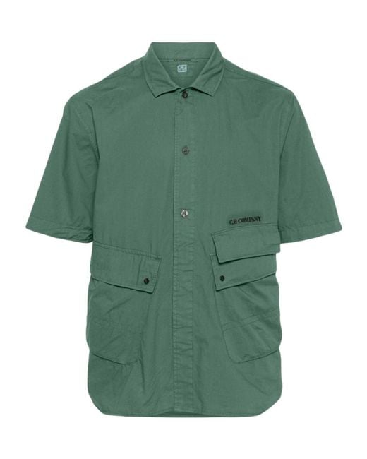 C P Company Green Logo-Embroidered Cotton Shirt for men
