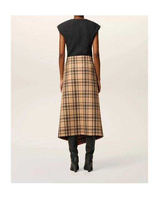 AMI Natural Check Wrap Skirt