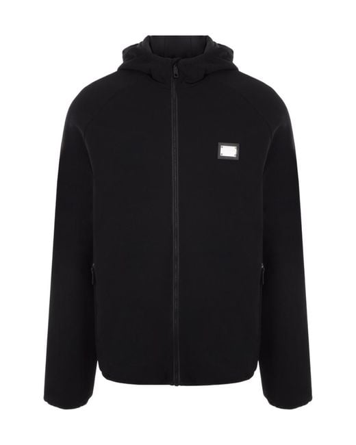 Dolce & Gabbana Black Logo-Plaque Zipped Hooded Jacket for men