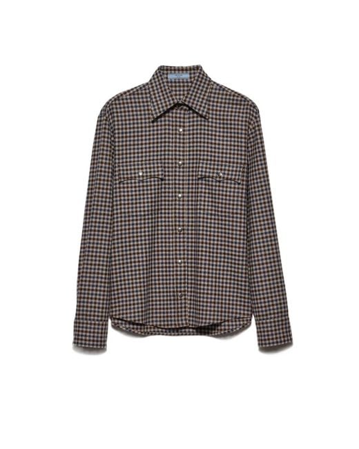 Prada Brown Button-Up Checked Shirt
