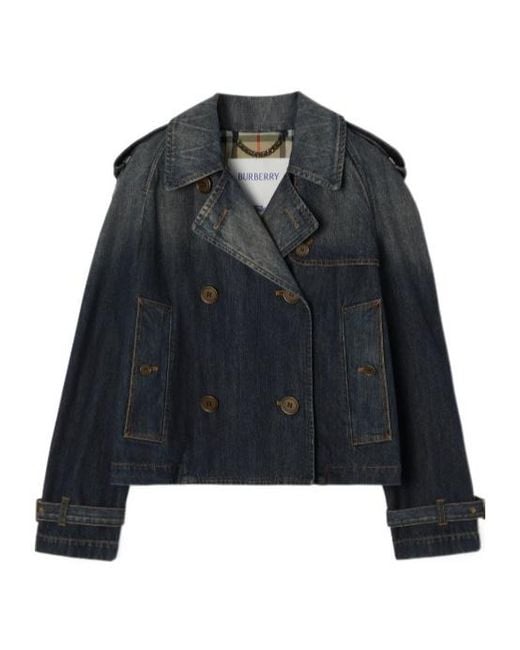 Burberry Blue Cropped Double-Breasted Denim Jacket