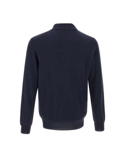 Kangra Cashmere Blue Kangra Half Zip Henley Knitted Sweater for men