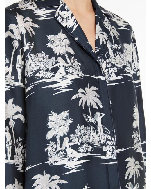 Max Mara Blue Printed Silk Pyjama Shirt