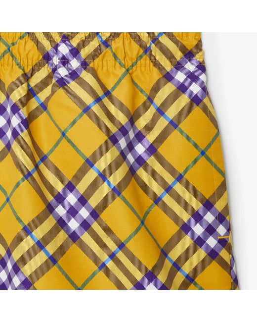 Burberry Yellow Check-Printed Knee-Length Swim Shorts for men