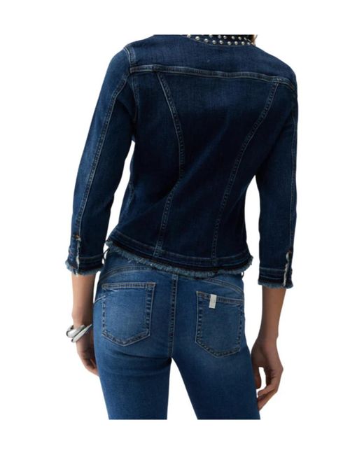 Liu Jo Blue Studded Fringed Denim Jacket