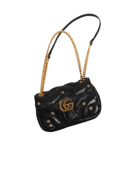 Gucci Black Gg Marmont Logo Plaque Small Shoulder Bag