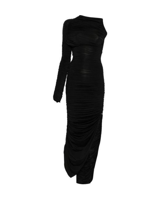 Mugler Black One-Sleeve Draped Dress