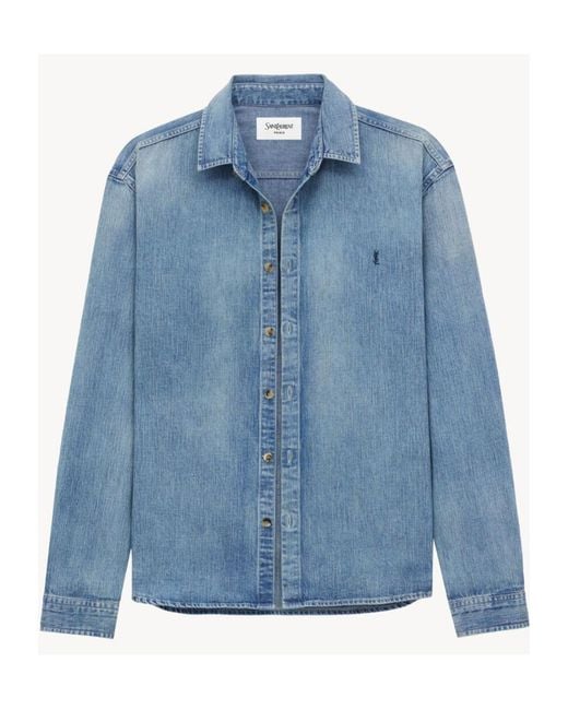 Saint Laurent Blue Cassandre Denim Shirt Day for men