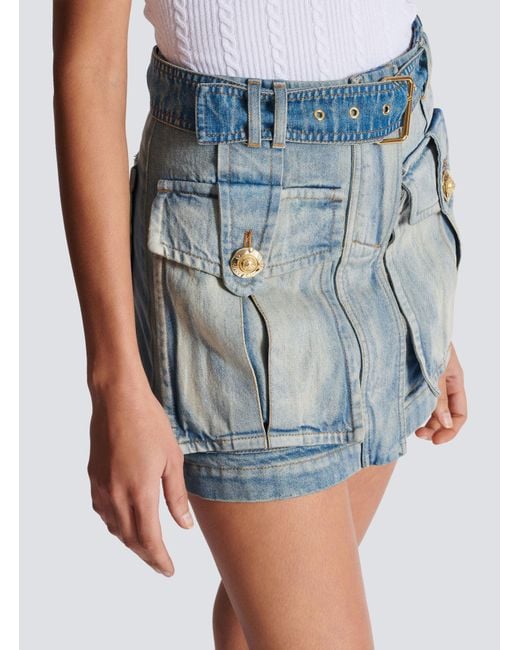 Balmain Blue Belted Skirt