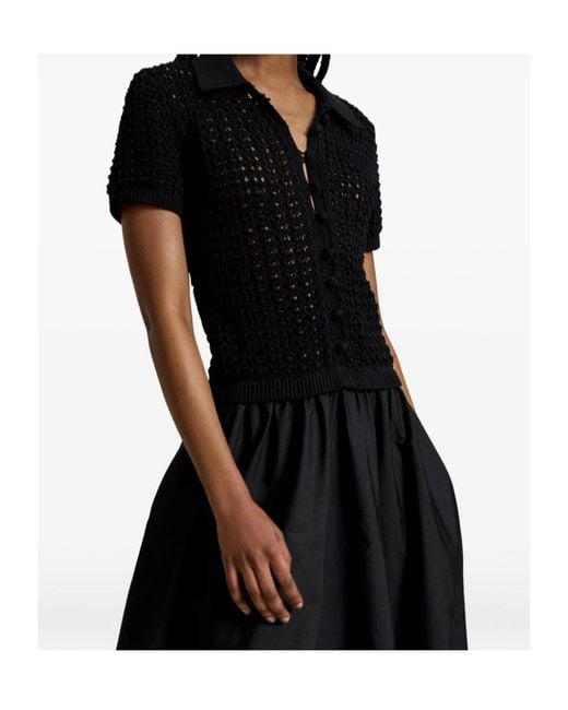 Polo Ralph Lauren Black Crochet-Knit Flared Midi Dress
