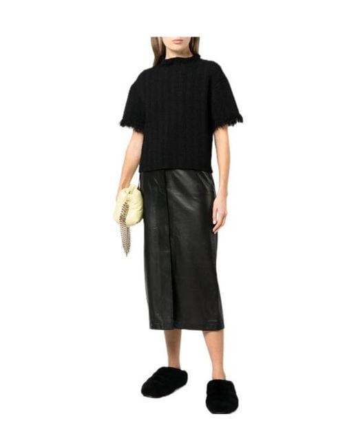 Proenza Schouler Black Frayed-Edge Short-Sleeve Jumper
