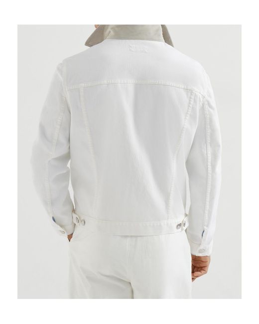 Brunello Cucinelli White Buttoned Denim Jacket for men