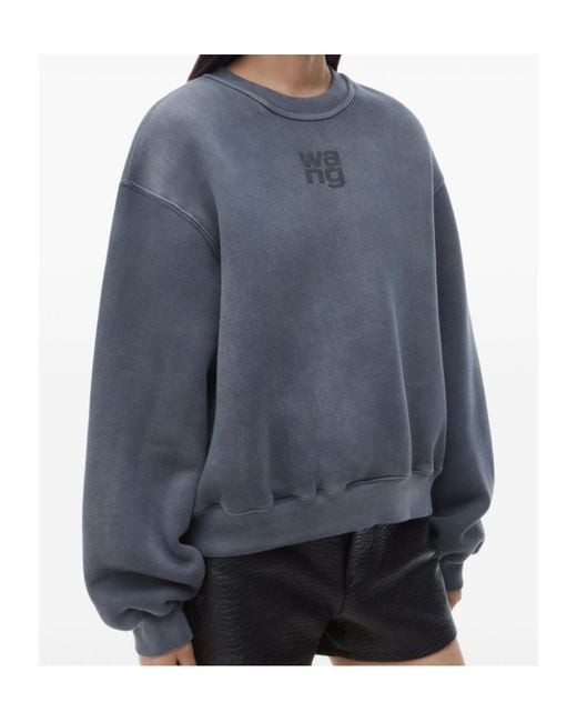 T By Alexander Wang Blue Logo Embossed Crewneck Sweatshirt