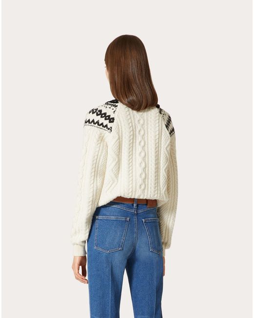 Valentino White Foulard Archive Cable-Knit Jumper