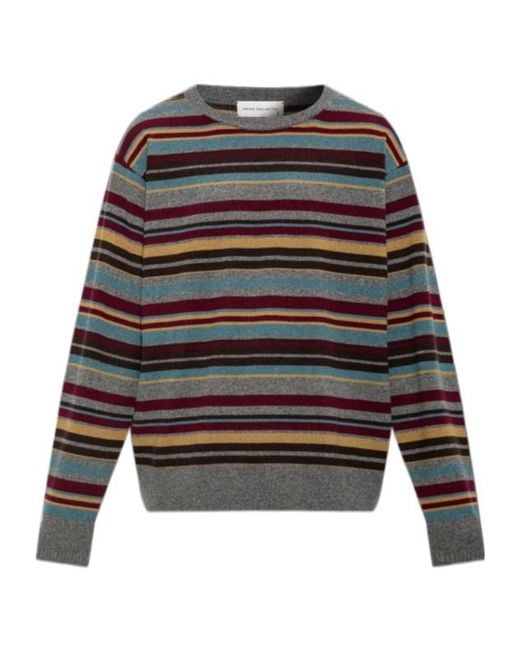 Dries Van Noten Gray Horizontal-Striped Knit Top for men