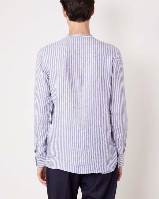 Officine Generale Purple Striped Linen Blend Shirt for men
