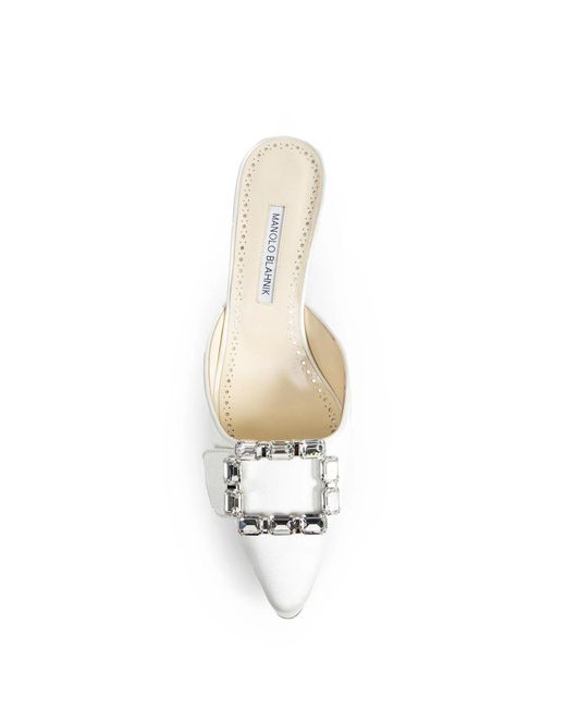 Manolo Blahnik White Embellished Pointed-Toe Mules