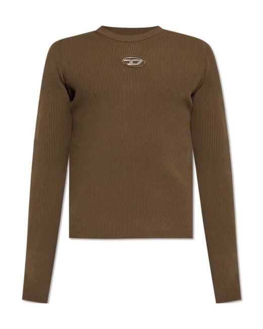 DIESEL Green Logo Plaque Ribbed-Knit Top for men