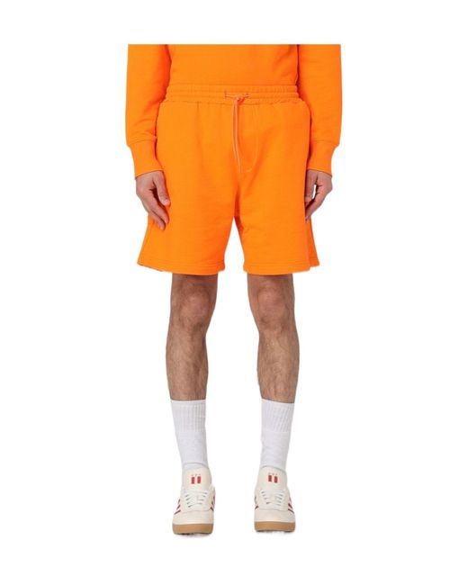 MSGM Orange Logo Printed Drawstring Track Shorts for men