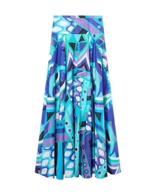 Emilio Pucci Blue Geometric-Print Cotton Skirt