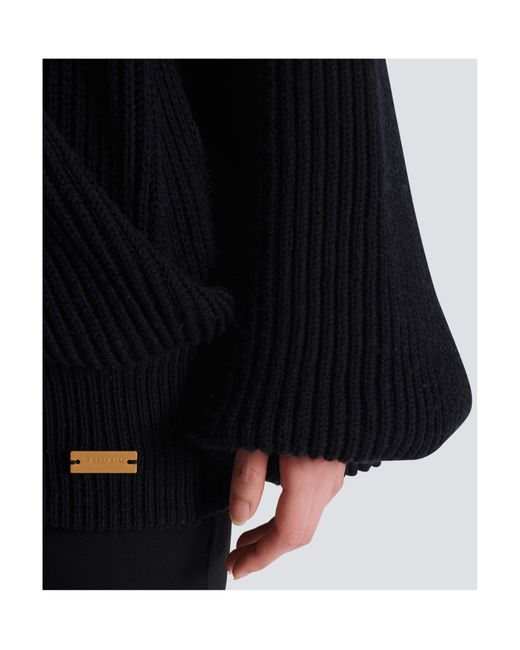 Balmain Black Oversized Knit Hoodie