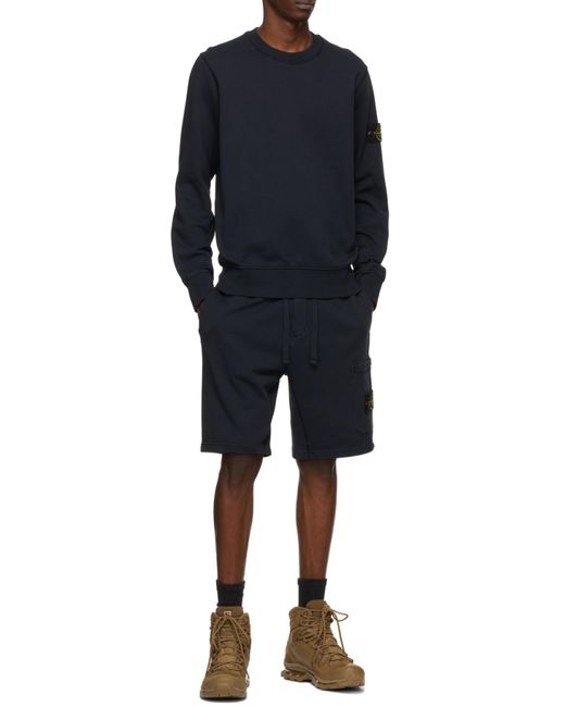 Stone Island Blue Compass Patch Crewneck Sweatshirt for men