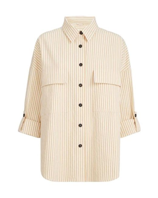 Brunello Cucinelli Natural Techno-Cotton Striped Seersucker Shirt With Monili