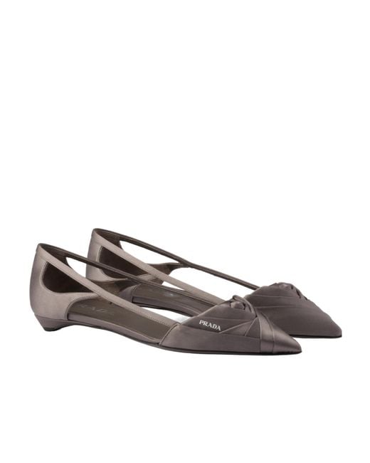 Prada Brown Logo Printed Cut-Out Detailed Ballerinas
