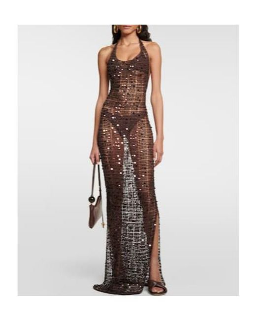 AYA MUSE White Cutout Sequined Maxi Dress