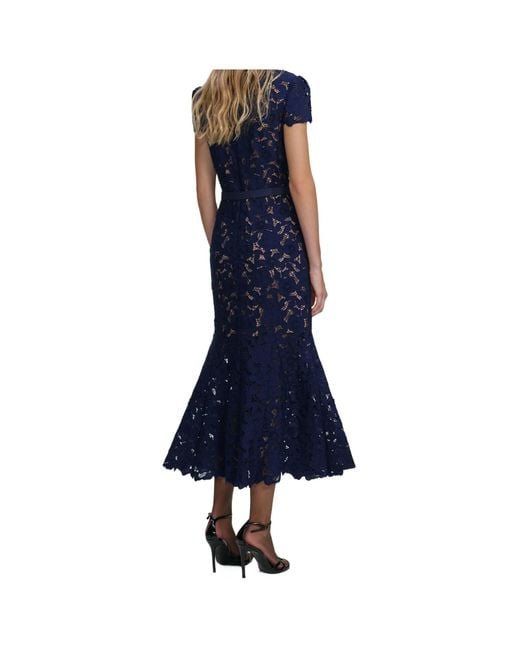 Self-Portrait Blue Guipure Lace Midi Dress