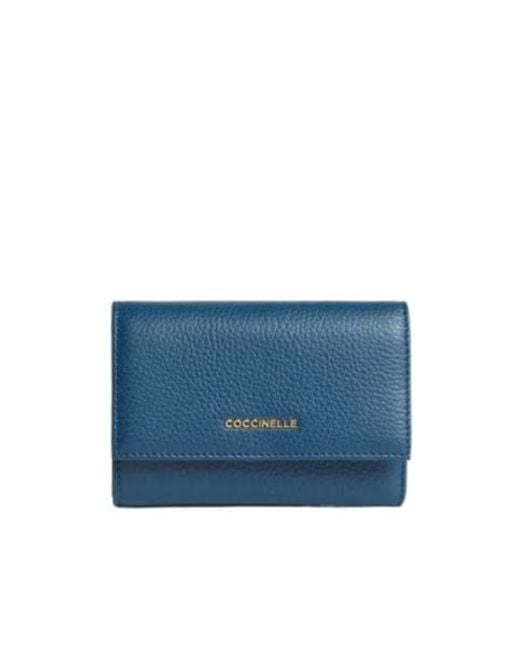 Coccinelle Blue Logo Lettering Tri-Fold Wallet
