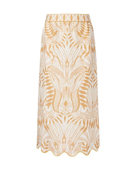 Farm Rio Natural Printed Linen Midi Skirt