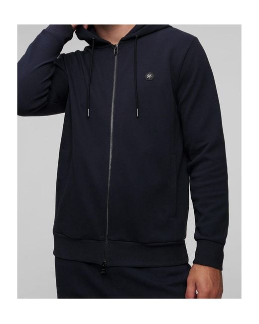 Boss Blue Boss Logo Patch Zipped Hoodie for men