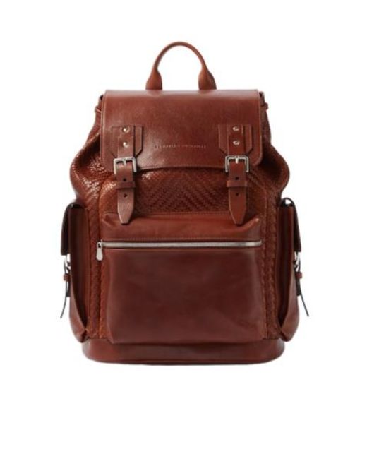 Brunello Cucinelli Brown City Leather Backpack for men