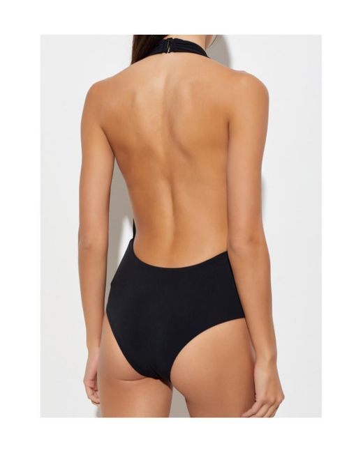 Christopher Esber Blue Stone-Embellished Ruched Swimsuit