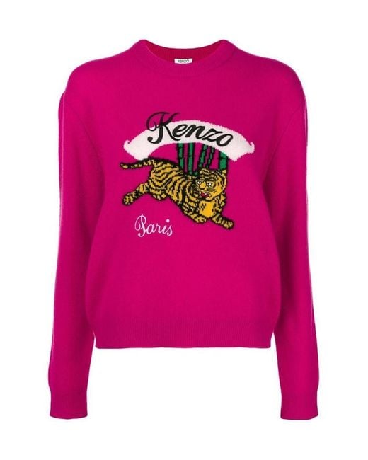 KENZO Pink Jumping Tiger Embroidered Pullover