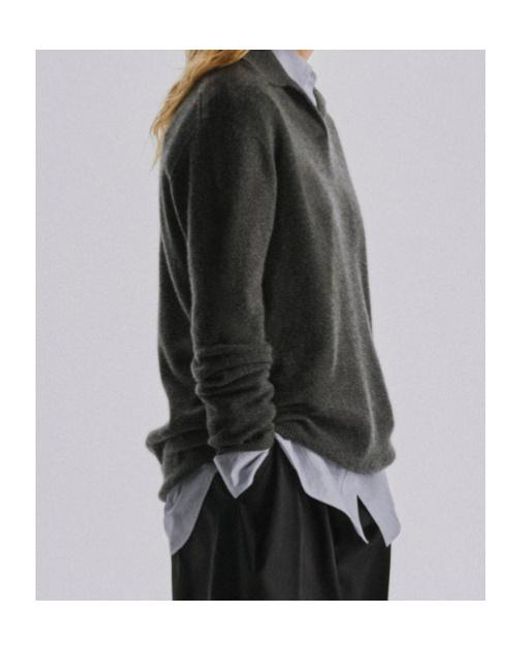The Row Gray Oashi Polo-Collar Sweater