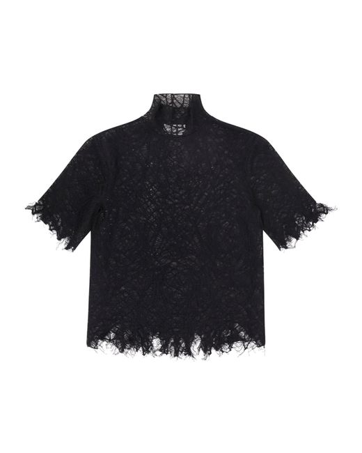 McQueen Blue Cobweb Lace Turtleneck Top