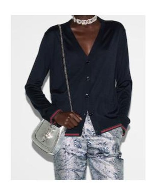 Gucci Blue Button-Up Knit Cardigan