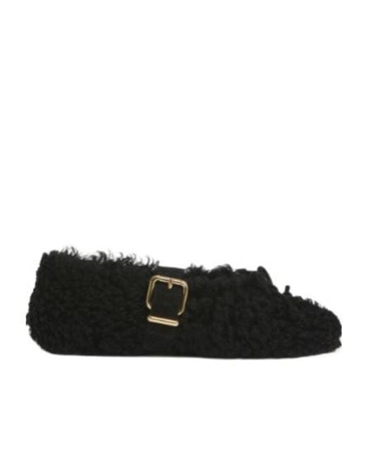 Marni Black Futrzane Buckled Ballet Flats