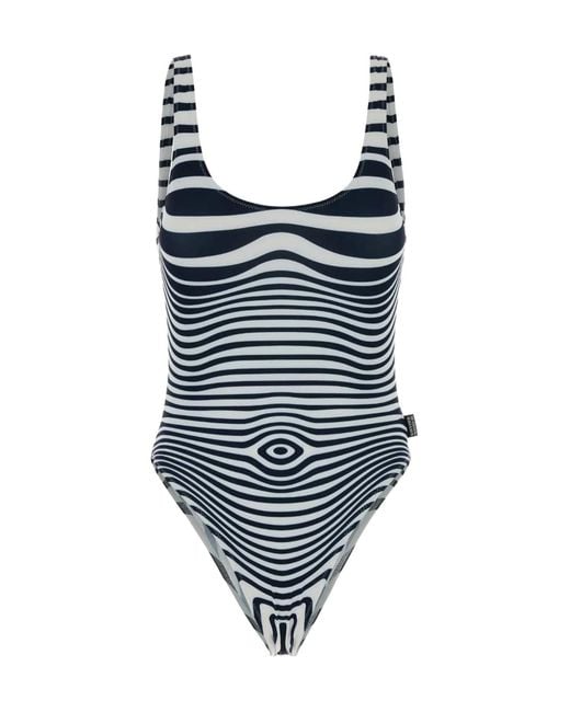 Jean Paul Gaultier Blue Marinière Morphing Swimsuit Beachwear
