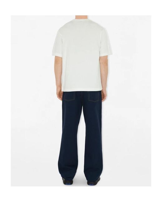 Burberry White Logo Embroidered Crewneck T-Shirt for men