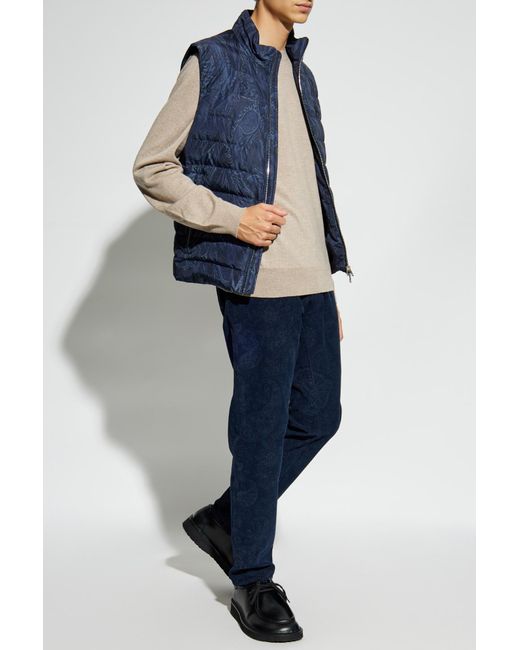 Etro Blue Paisley Printed Waistcoat for men