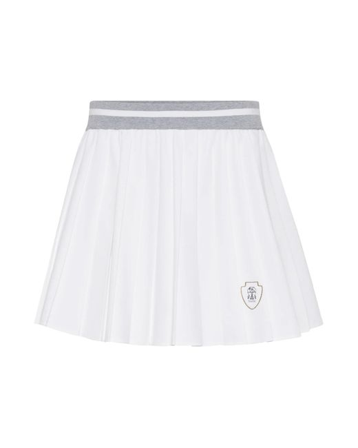 Brunello Cucinelli White Techno Poplin Pleated Mini Skirt