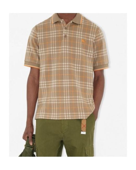 Burberry Natural Logo Embroidered Checked Polo Shirt for men