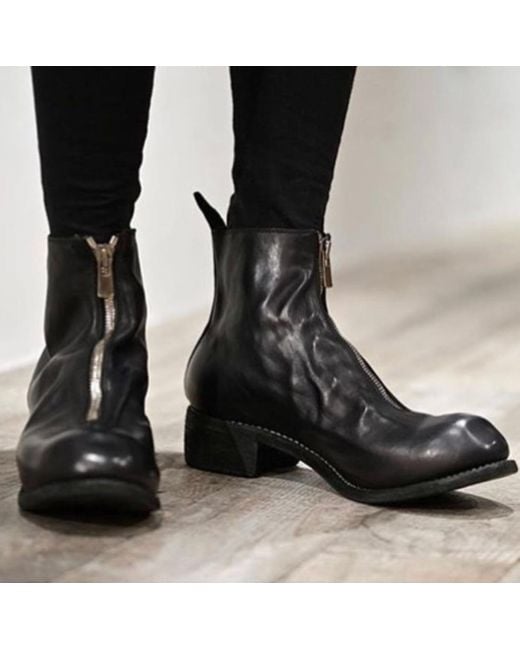 Guidi Black Front Zip Ankle Boots