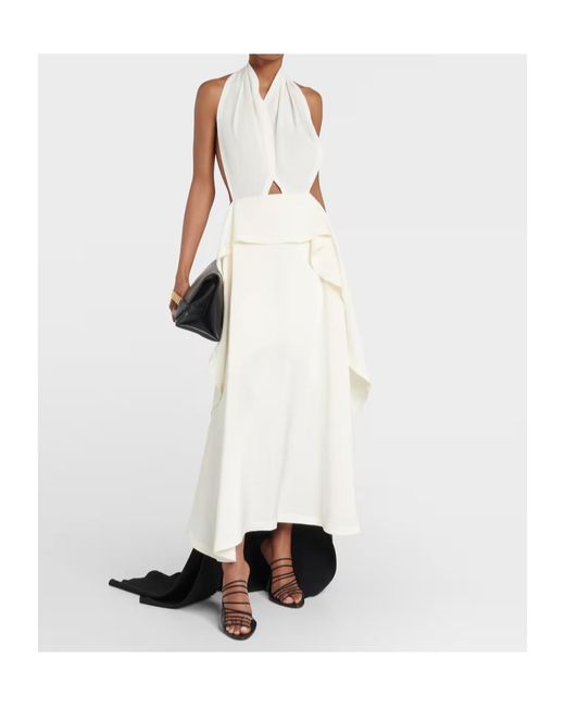 Victoria Beckham White Cut-Out Satin And Crepe Halter-Neck Gown