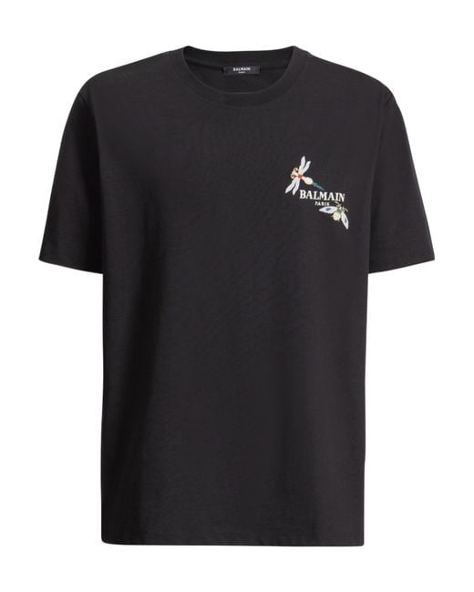 Balmain Black Embroidered Insect T-Shirt for men